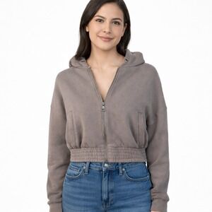Abercrombie & Fitch Womens Taupe‎ Full Zip Up Cropped Hoodie Sweatshirt Size M
